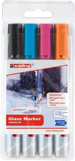 Een Viltstift edding 95 glasbord rond 1.5-3mm inclusief zwart assorti set à 4 stuks koop je bij Goedkope Kantoorbenodigdheden