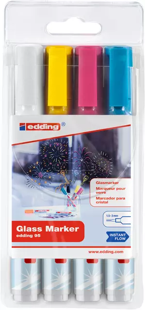 Een Viltstift edding 95 glasbord rond 1.5-3mm inclusief wit assorti set à 4 stuks koop je bij Tonerinktshop