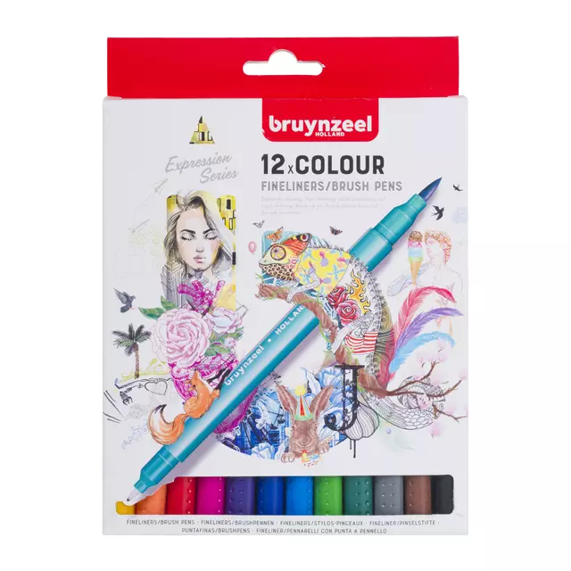Een Fineliner Brush pen Bruynzeel Creatives set 12 kleuren koop je bij Goedkope Kantoorbenodigdheden