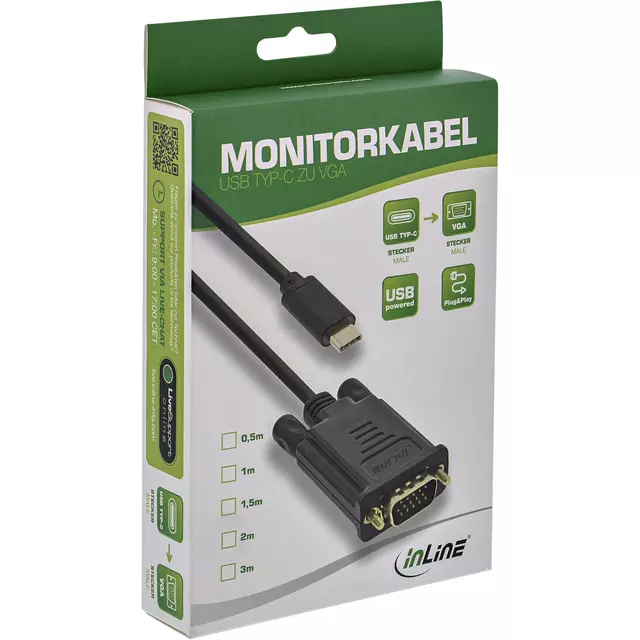 Een Kabel inLine USB-C VGA 3.1 M/M 2 meter zwart koop je bij Totaal Kantoor Goeree