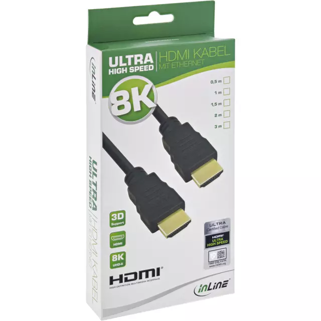 Een Kabel inLine HDMI ETH8K M/M 2 meter zwart koop je bij Van Leeuwen Boeken- en kantoorartikelen