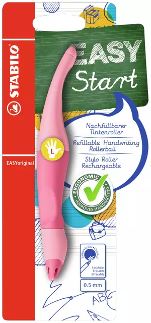 Rollerpen STABILO Easyoriginal linkshandig medium pastel poederroze blister à 1 stuk