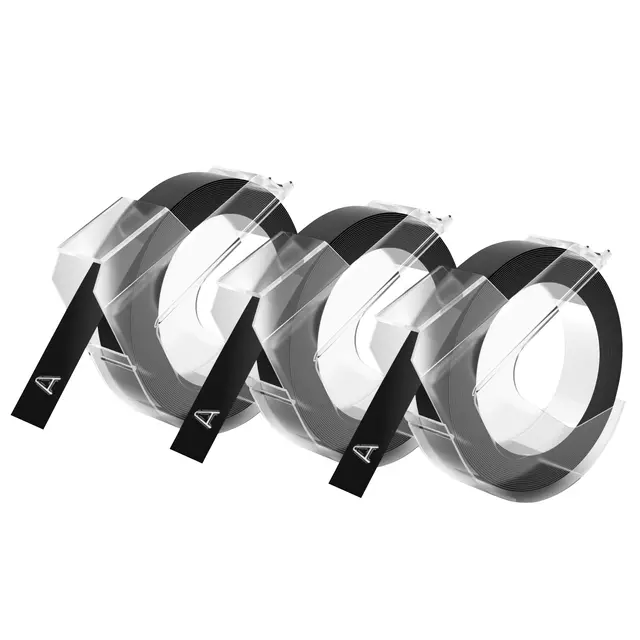 Een Reliëftape Dymo embossing plastic 9mm zwart op wit koop je bij Goedkope Kantoorbenodigdheden