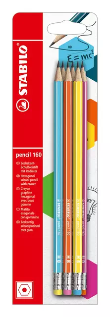 Een Potlood STABILO grafiet 160 HB met gumtop assorti blister à 6 stuks koop je bij KantoorProfi België BV