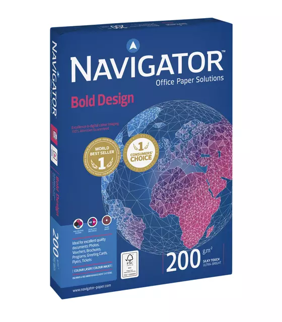Een Kopieerpapier Navigator Bold Design A4 200gr wit 150vel koop je bij Van Leeuwen Boeken- en kantoorartikelen