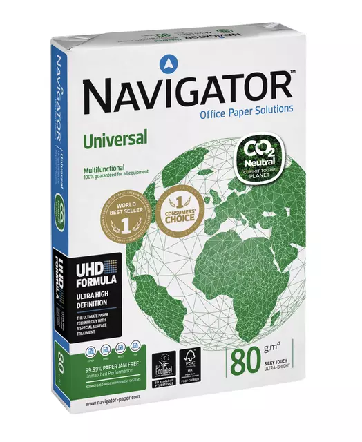 Een Kopieerpapier Navigator Universal CO2 A4 80gr wit 500vel koop je bij Van Leeuwen Boeken- en kantoorartikelen