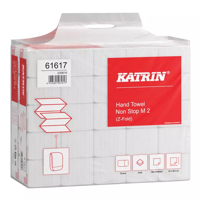 Een Handdoek Katrin Z-vouw 2-laags wit 240x203mm 25x160st koop je bij Van Hoye Kantoor BV