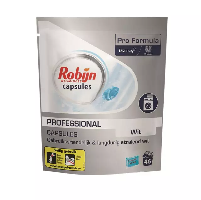 Een Wasmiddel Robijn Pro Formula capsules Wit 46stuks koop je bij MV Kantoortechniek B.V.