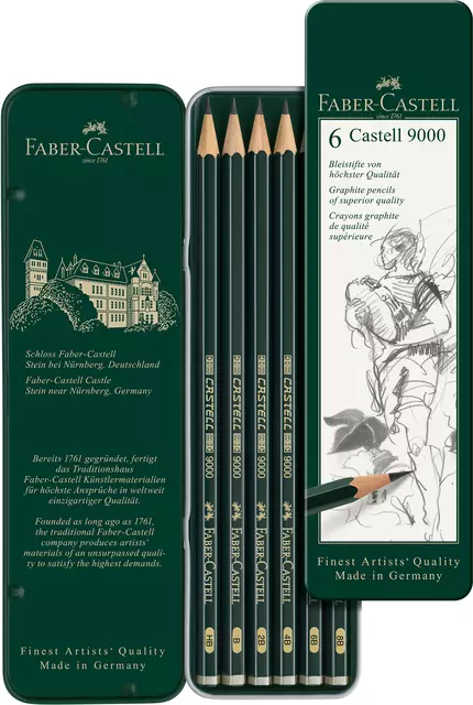 Een Potlood Faber-Castell Jumbo 9000 6 hardheden in blik koop je bij KantoorProfi België BV