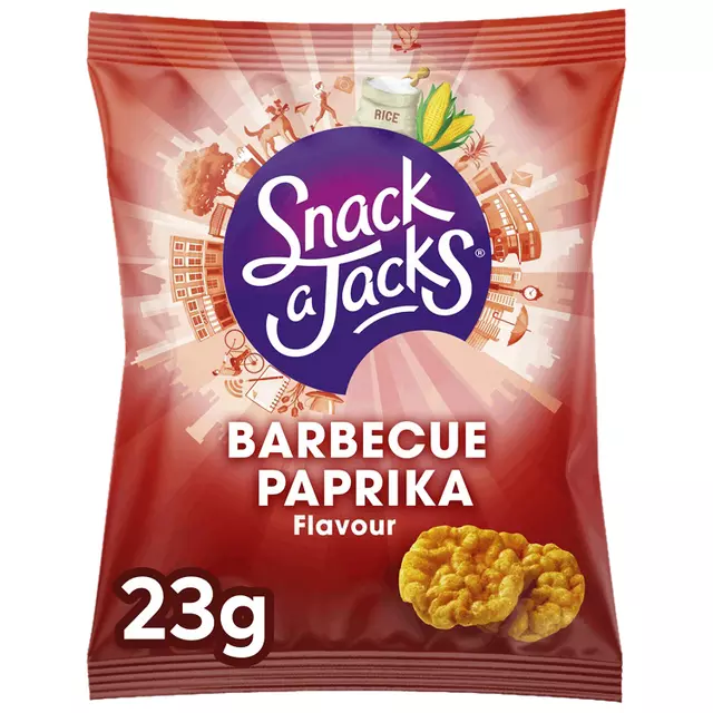 Een Mini rijstwafels Snack-a-Jacks barbeque paprika koop je bij L&N Partners voor Partners B.V.