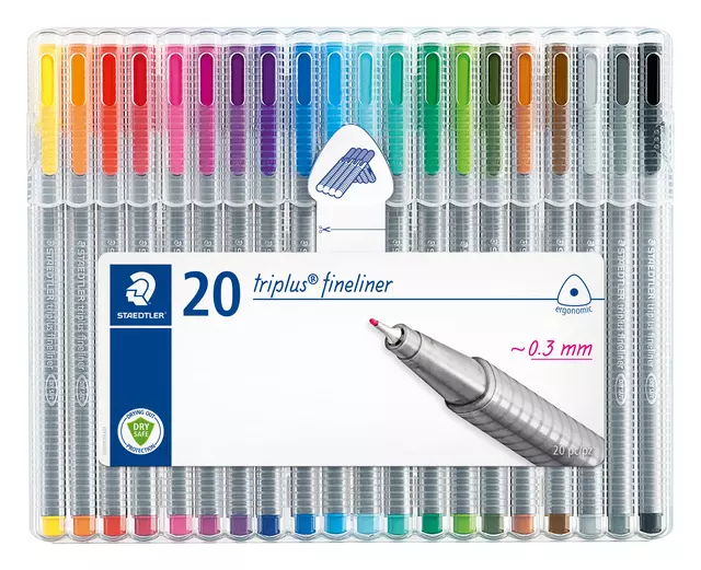 Een Fineliner Staedtler Triplus 334 0,3mm set à 20 kleuren koop je bij Alles voor uw kantoor