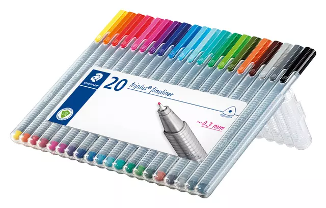 Een Fineliner Staedtler Triplus 334 0,3mm set à 20 kleuren koop je bij Alles voor uw kantoor