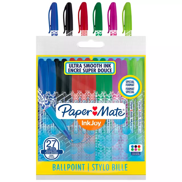 Een Balpen Paper Mate Inkjoy 100 Wrap set à 6 kleuren 27 stuks koop je bij De Angelot