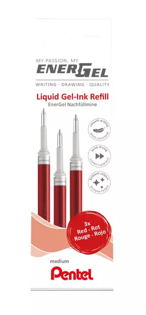 Een Gelschrijvervulling Pentel LR7 Energel medium rood set à 3 stuks koop je bij Totaal Kantoor Goeree