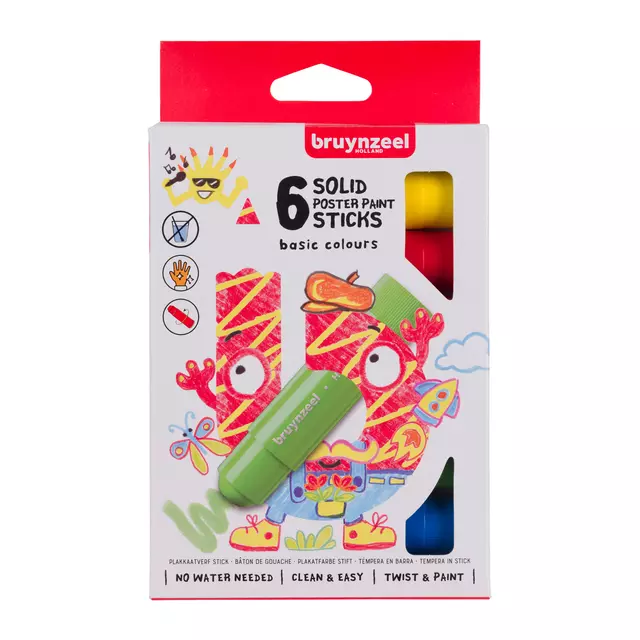 Een Plakkaatverf sticks Bruynzeel Basic 6 kleuren koop je bij EconOffice