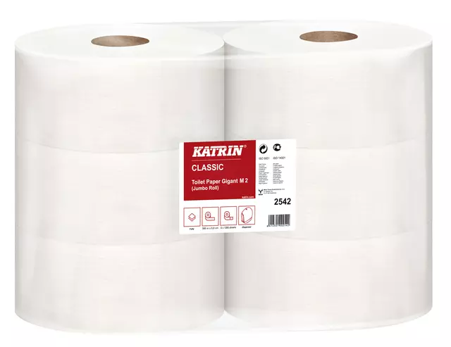 Een Toiletpapier Katrin Jumbo 2-laags wit 1200vel koop je bij Kantoorvakhandel van der Heijde