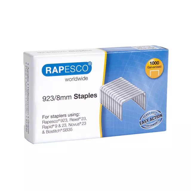 Een Rapesco 923/8mm (23 Type) Verzinkt Nieten (doos 1000) koop je bij Van Leeuwen Boeken- en kantoorartikelen