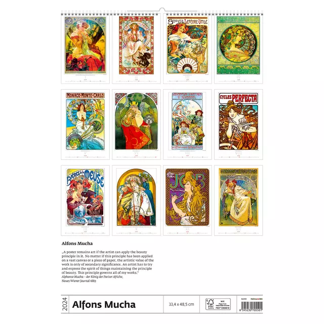 Een Kalender 2025 Helma 365 34x48.5cm Alfons Mucha koop je bij Unimark Office B.V.