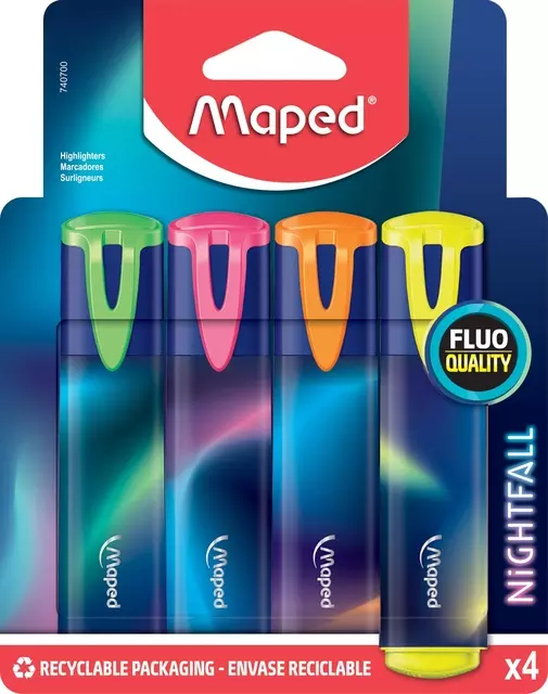Een Markeerstift Maped Nightfall blister á 4 kleuren koop je bij Totaal Kantoor Goeree