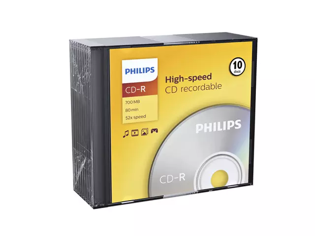 Een CD-R Philips 80Min 700MB 52x SL (10) koop je bij EconOffice