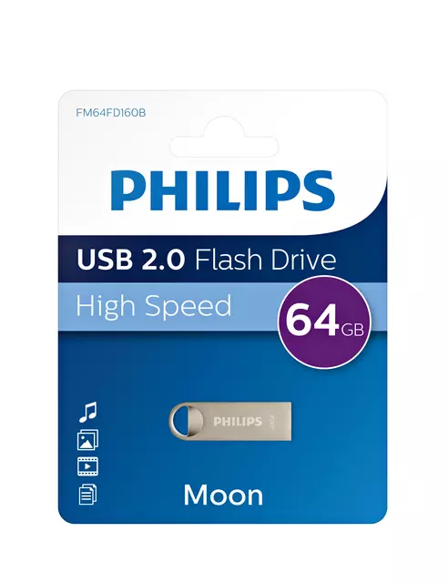 Een USB-STICK 2.0 PHILIPS MOON VINTAGE SILVER 64GB koop je bij Kantoorvakhandel van der Heijde