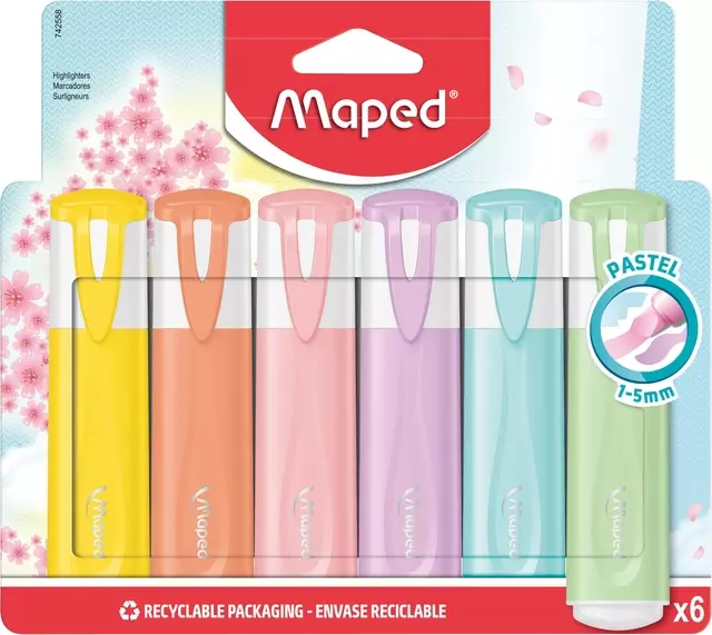 Een Markeerstift Maped set à 6 pastel kleuren koop je bij KantoorProfi België BV