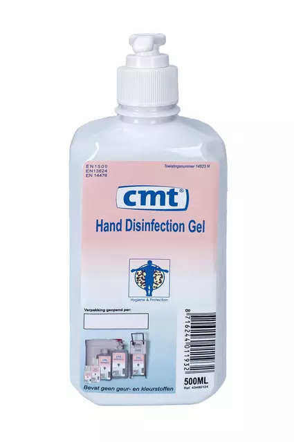 Een Handdesinfectie CMT systeemfles met pomp alcoholgel 500ml koop je bij Totaal Kantoor Goeree