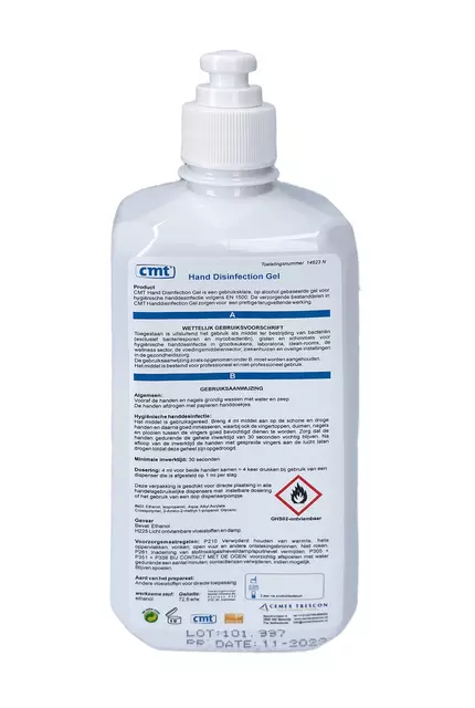Een Handdesinfectie CMT systeemfles met pomp alcoholgel 500ml koop je bij MV Kantoortechniek B.V.