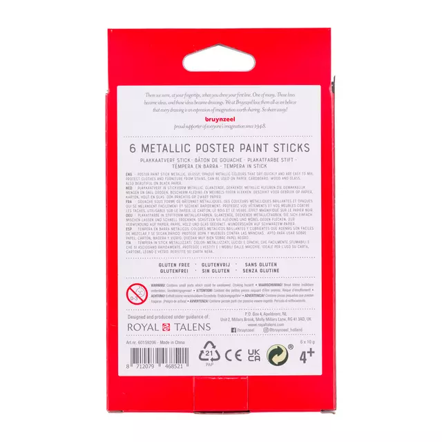 Een Plakkaatverf sticks Bruynzeel set á 6 metallickleuren koop je bij NiceSupplies.nl