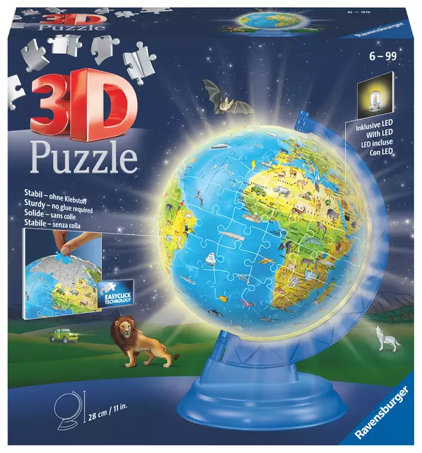 Een 3D puzzel Ravensburger Globe Night Edition XXL 54 stuks koop je bij L&N Partners voor Partners B.V.