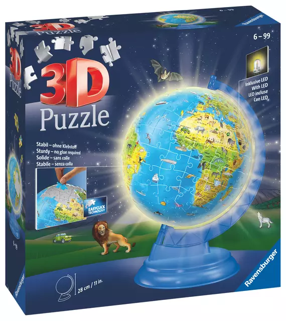 Een 3D puzzel Ravensburger Globe Night Edition XXL 54 stuks koop je bij EconOffice