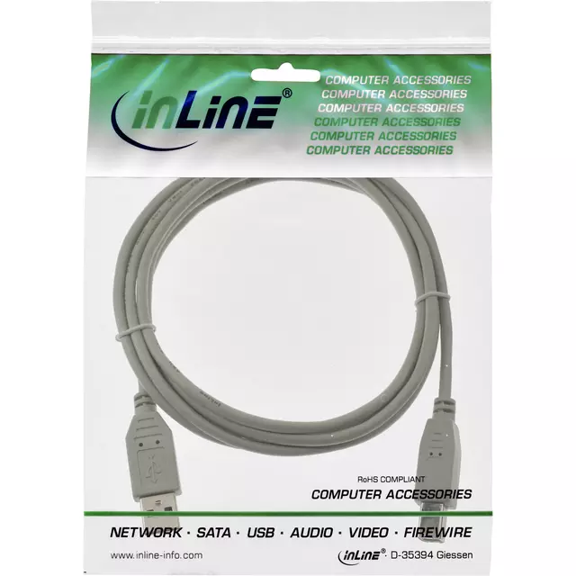 Een Kabel InLine USB-A USB-B 2.0 M 1.8 meter beige koop je bij EconOffice