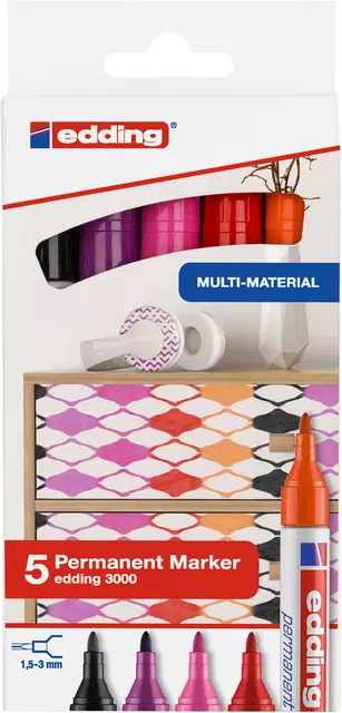 Een Viltstift edding 3000 rond 1.5-3mm set à 5 warme kleuren koop je bij Unimark Office B.V.