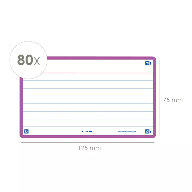 Een Flashcard Oxford 2.0 75x125mm A7 80vel 250gr lijn lila koop je bij Alles voor uw kantoor