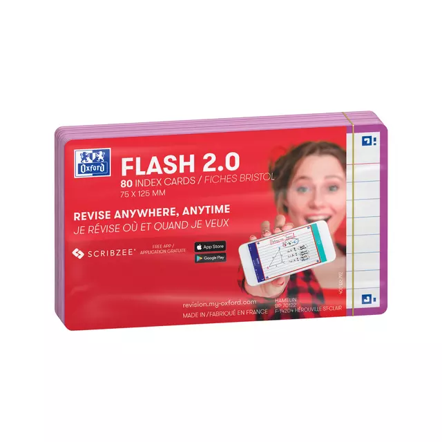 Een Flashcard Oxford 2.0 75x125mm A7 80vel 250gr lijn lila koop je bij Alles voor uw kantoor