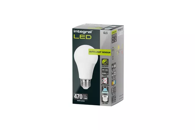 Een Ledlamp Integral E27 5000K koel wit 4.8W 470lumen dag/nacht sensor koop je bij MV Kantoortechniek B.V.