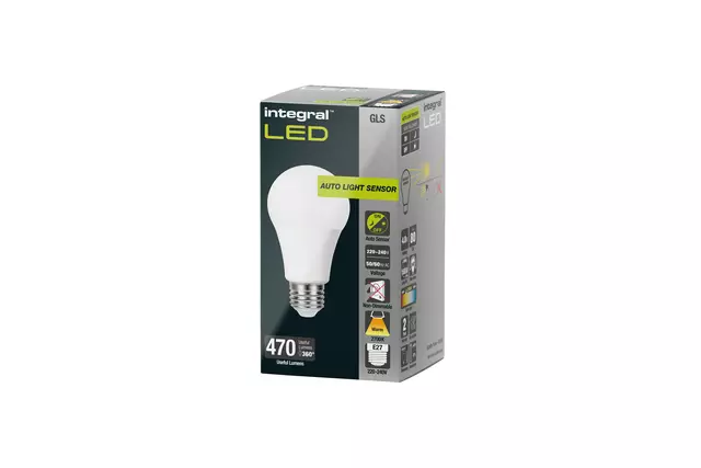 Een Ledlamp Integral E27 2700K warm wit 4.8W 470lumen dag/nacht sensor koop je bij EconOffice