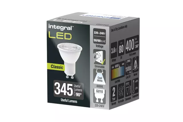 Een Ledlamp Integral GU10 4000K koel wit 3.6W 400lumen koop je bij EconOffice