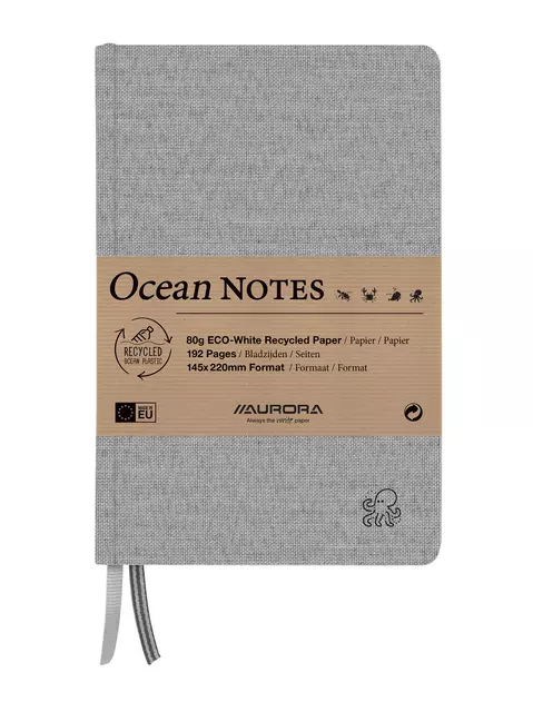 Een Notitieboek Aurora Ocean A5 192blz lijn 80gr linnenstructuur kaft grijs koop je bij EconOffice