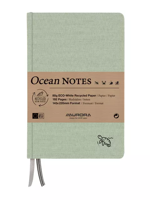 Een Notitieboek Aurora Ocean A5 192blz lijn 80gr linnenstructuur kaft groen koop je bij Van Leeuwen Boeken- en kantoorartikelen