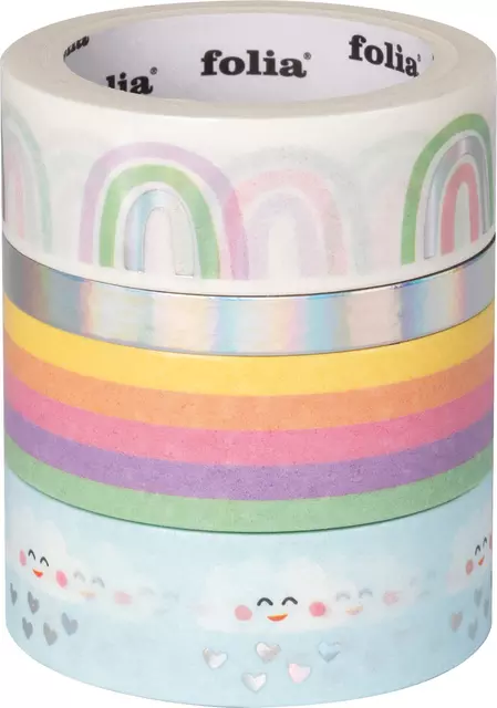 Een Washi tape Folia hotfoil rainbow 2x 15mmx5m 1x 10mmx5m koop je bij MV Kantoortechniek B.V.