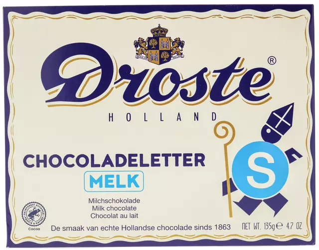 Een Chocoladeletter Droste melk "S" 135gr koop je bij MegaOffice