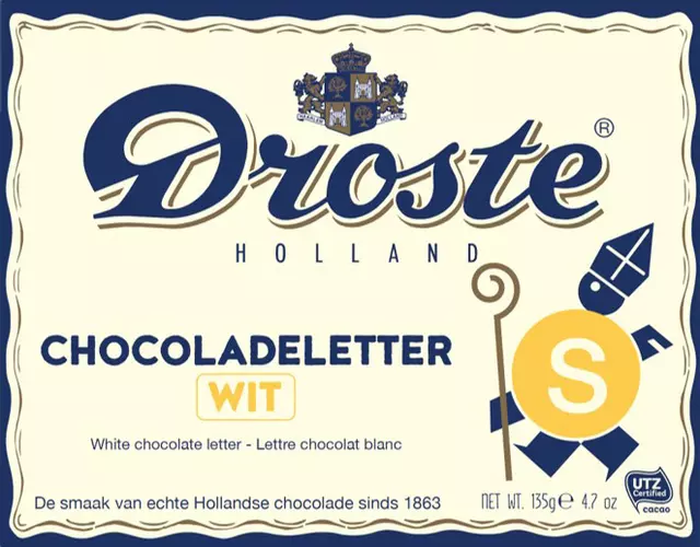 Een Chocoladeletter Droste wit "S" 135gr koop je bij Goedkope Kantoorbenodigdheden