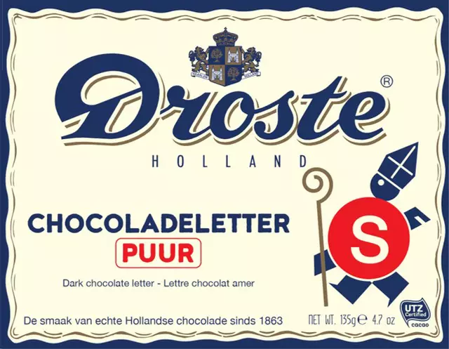 Een Chocoladeletter Droste puur "S" 135gr koop je bij MegaOffice