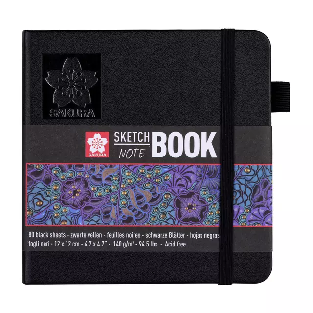 Een Schets-notitieboek Sakura 12x12cm 140gr 80vel zwart koop je bij EconOffice
