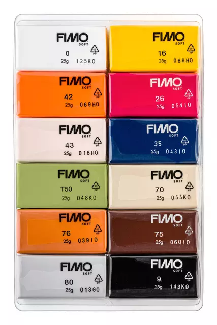 Een Klei Fimo soft colour pak à 12 natuurlijke kleuren koop je bij Totaal Kantoor Goeree