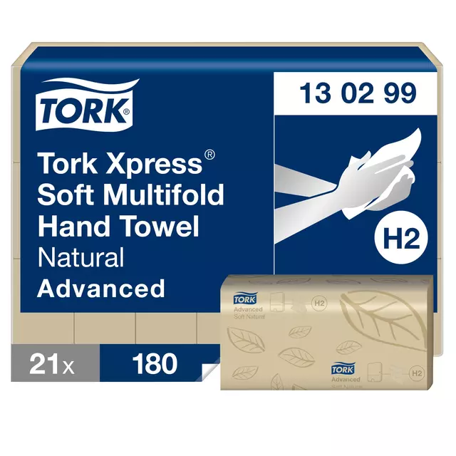 Een Handdoek Tork Xpress Soft Multifold Advanced H2 213x240mm 180 vel Natural 130299 koop je bij KantoorProfi België BV