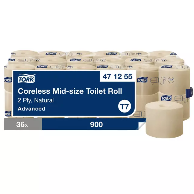 Een Toiletpapier Tork T7 hulsloos Natural Advanced midsize 2-laags 900vel 472155 koop je bij L&N Partners voor Partners B.V.
