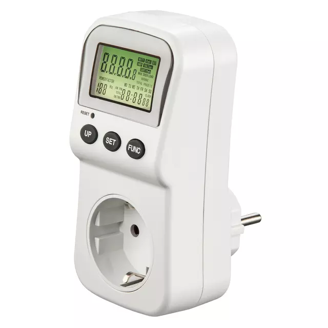 Een Energiekostenmeter Hama digitaal voor in stopcontact met lcd display, koop je bij Van Leeuwen Boeken- en kantoorartikelen