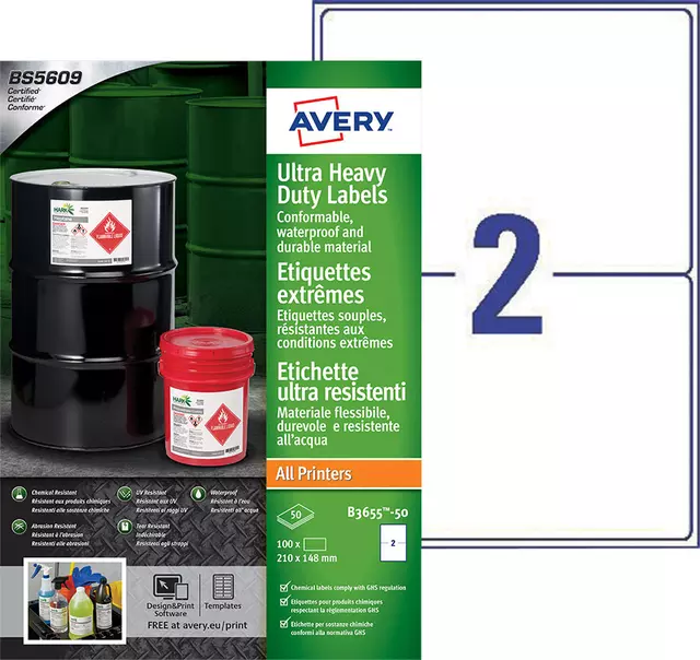 Een Etiket Avery B3655-50 148x210mm polyethyleen wit 100stuks koop je bij MV Kantoortechniek B.V.